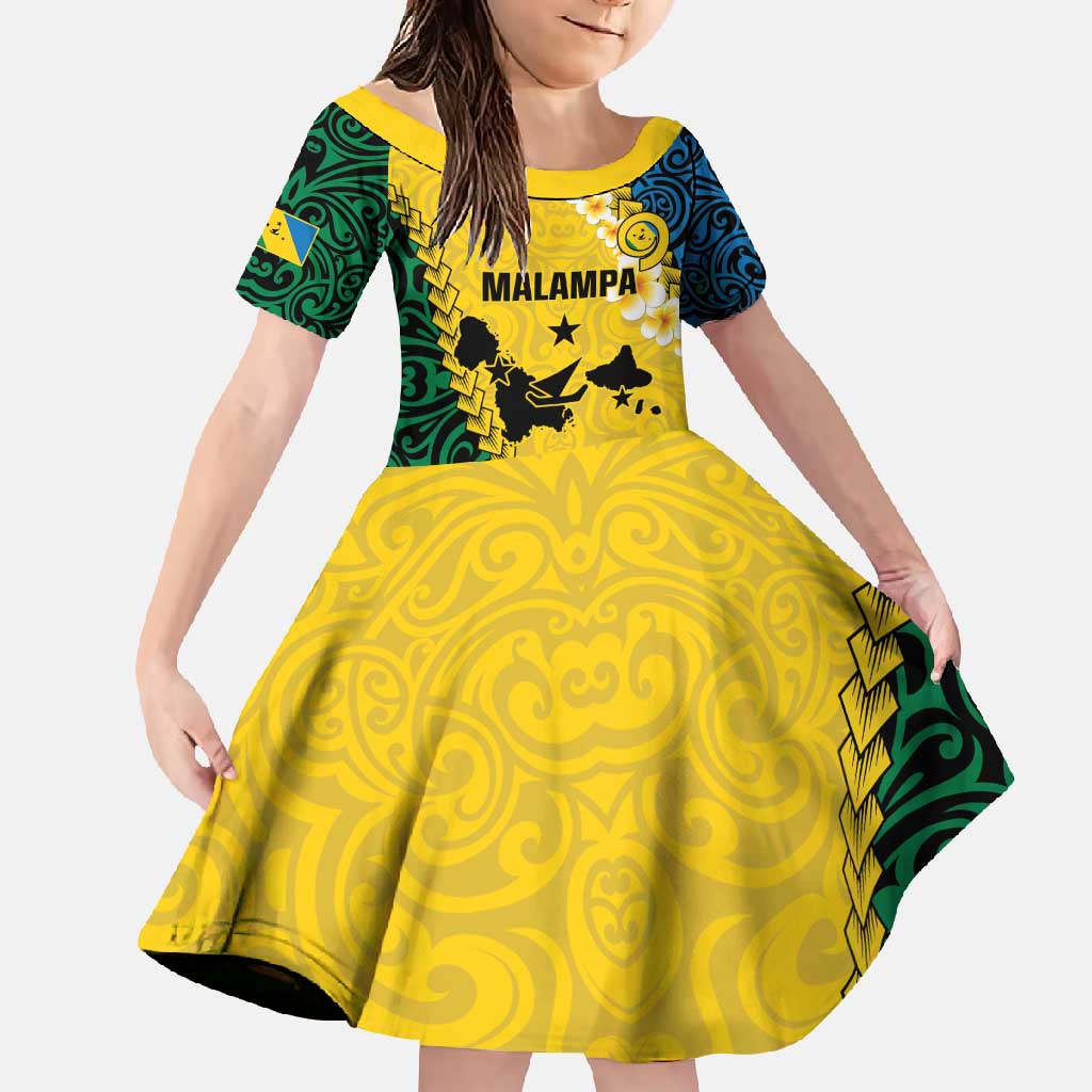 Malampa Province Family Matching Short Sleeve Bodycon Dress and Hawaiian Shirt Vanuatu Map - Plumeria Flag Color LT14 Daughter's Dress Yellow - Polynesian Pride