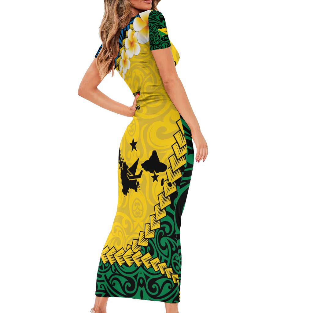 Malampa Province Family Matching Short Sleeve Bodycon Dress and Hawaiian Shirt Vanuatu Map - Plumeria Flag Color LT14 - Polynesian Pride