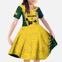 Malampa Province Family Matching Summer Maxi Dress and Hawaiian Shirt Vanuatu Map - Plumeria Flag Color LT14 Daughter's Dress Yellow - Polynesian Pride