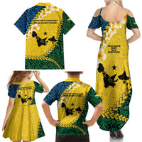 Malampa Province Family Matching Summer Maxi Dress and Hawaiian Shirt Vanuatu Map - Plumeria Flag Color LT14 - Polynesian Pride