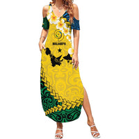 Malampa Province Family Matching Summer Maxi Dress and Hawaiian Shirt Vanuatu Map - Plumeria Flag Color LT14 Mom's Dress Yellow - Polynesian Pride
