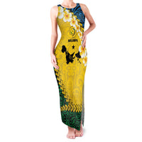 Malampa Province Family Matching Tank Maxi Dress and Hawaiian Shirt Vanuatu Map - Plumeria Flag Color LT14 Mom's Dress Yellow - Polynesian Pride