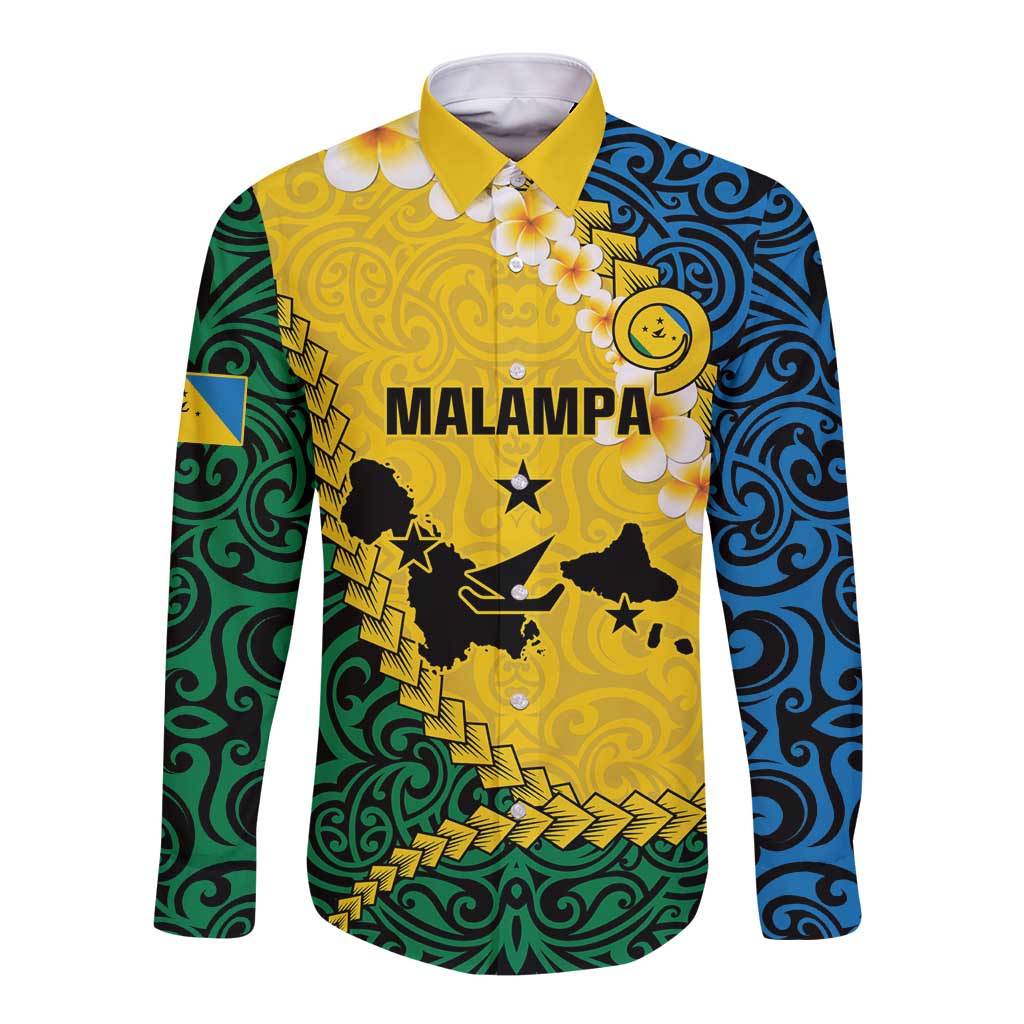 Malampa Province Long Sleeve Button Shirt Vanuatu Map - Plumeria Flag Color LT14 Unisex Yellow - Polynesian Pride
