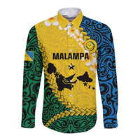 Malampa Province Long Sleeve Button Shirt Vanuatu Map - Plumeria Flag Color LT14 Unisex Yellow - Polynesian Pride