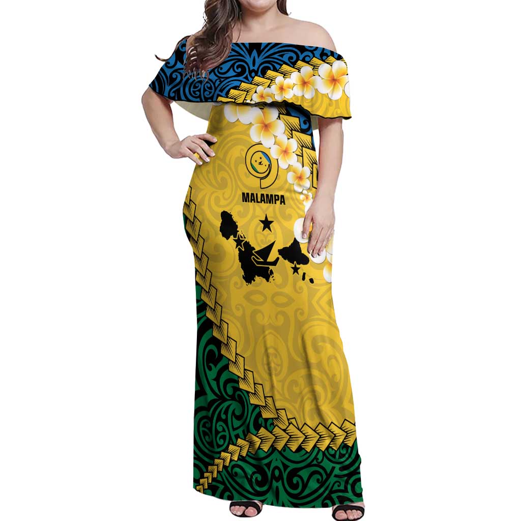 Malampa Province Off Shoulder Maxi Dress Vanuatu Map - Plumeria Flag Color