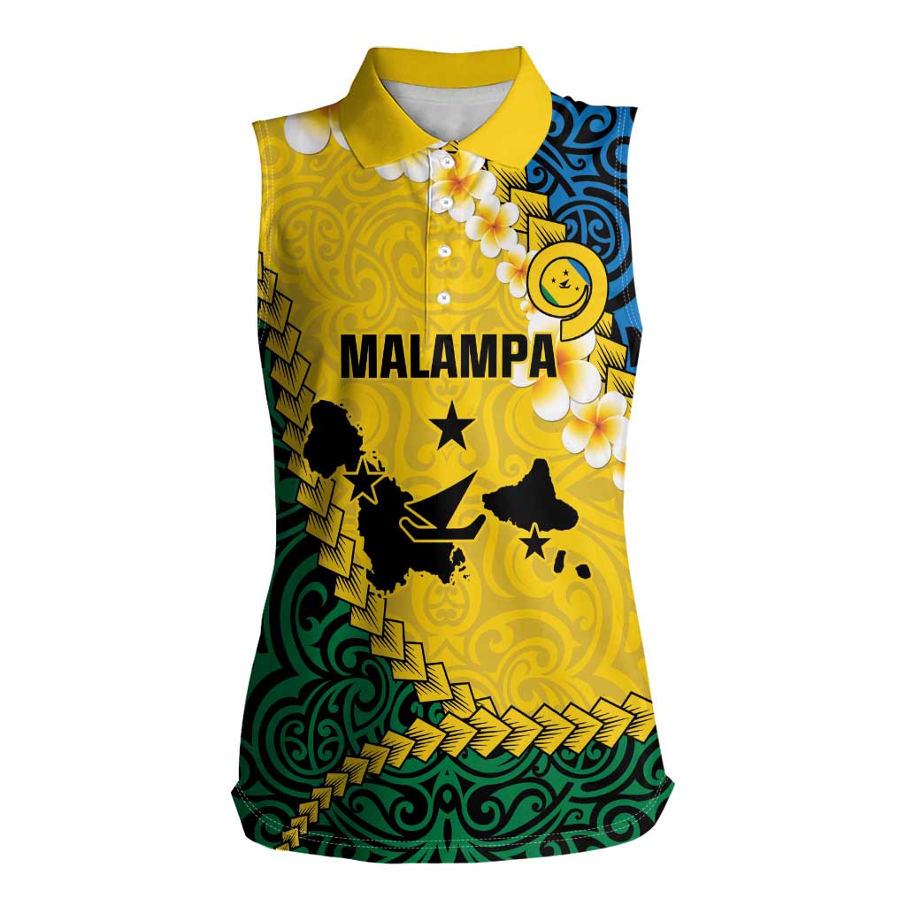 Malampa Province Women Sleeveless Polo Shirt Vanuatu Map - Plumeria Flag Color