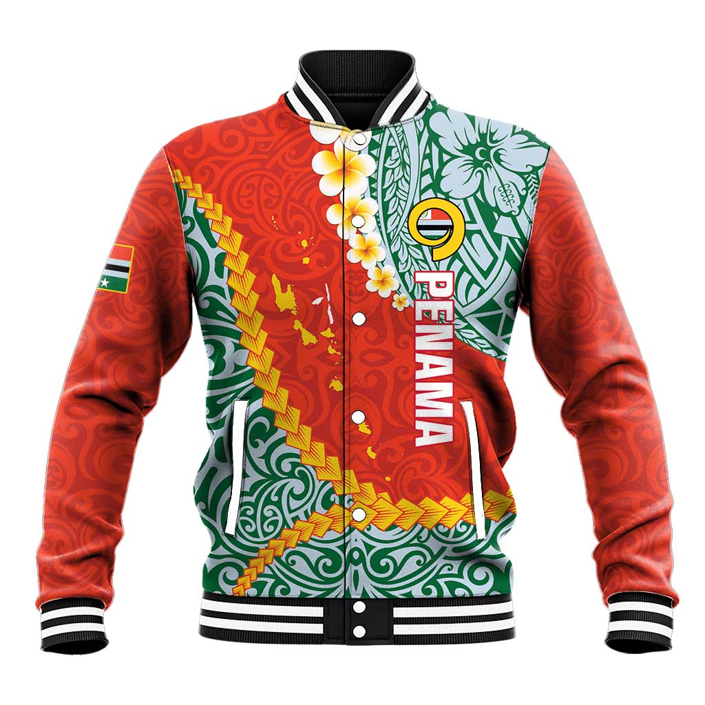 Penama Province Baseball Jacket Vanuatu Map - Plumeria Flag Color