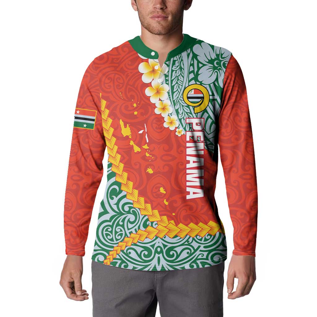 Penama Province Button Sweatshirt Vanuatu Map - Plumeria Flag Color