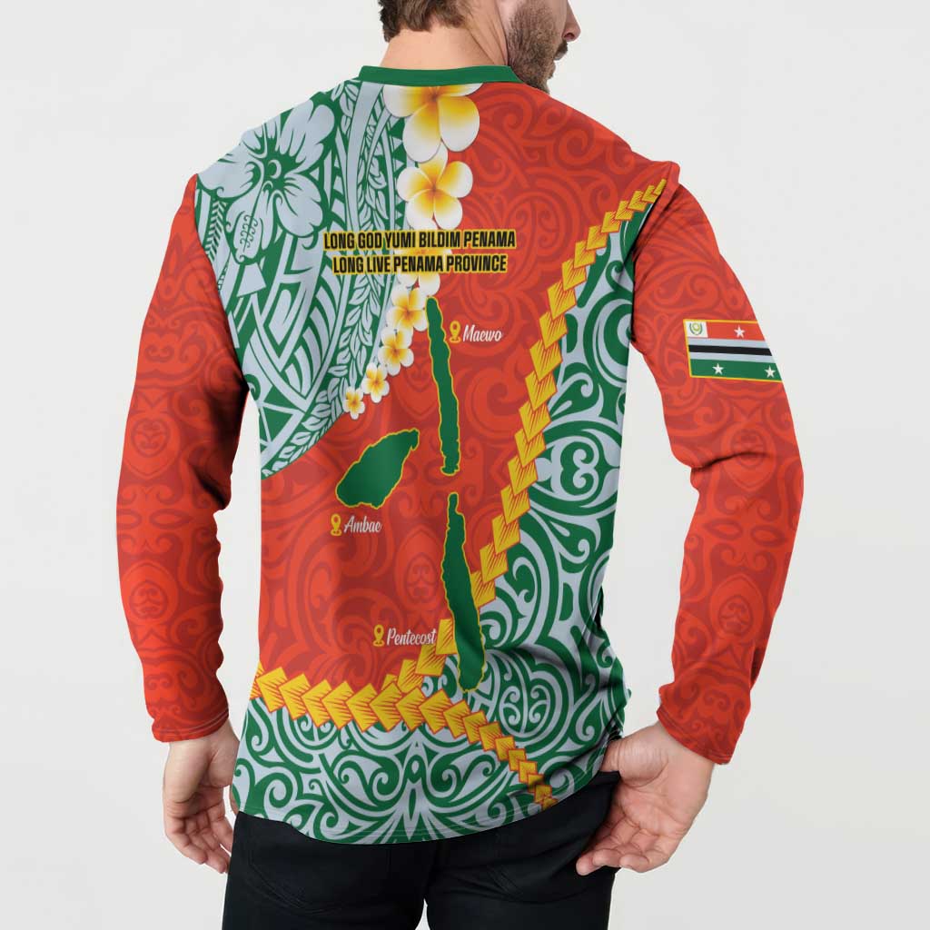 Penama Province Button Sweatshirt Vanuatu Map - Plumeria Flag Color