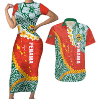 Penama Province Couples Matching Short Sleeve Bodycon Dress and Hawaiian Shirt Vanuatu Map - Plumeria Flag Color LT14 Red - Polynesian Pride