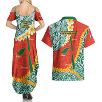 Penama Province Couples Matching Summer Maxi Dress and Hawaiian Shirt Vanuatu Map - Plumeria Flag Color