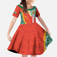 Penama Province Family Matching Long Sleeve Bodycon Dress and Hawaiian Shirt Vanuatu Map - Plumeria Flag Color LT14 Daughter's Dress Red - Polynesian Pride