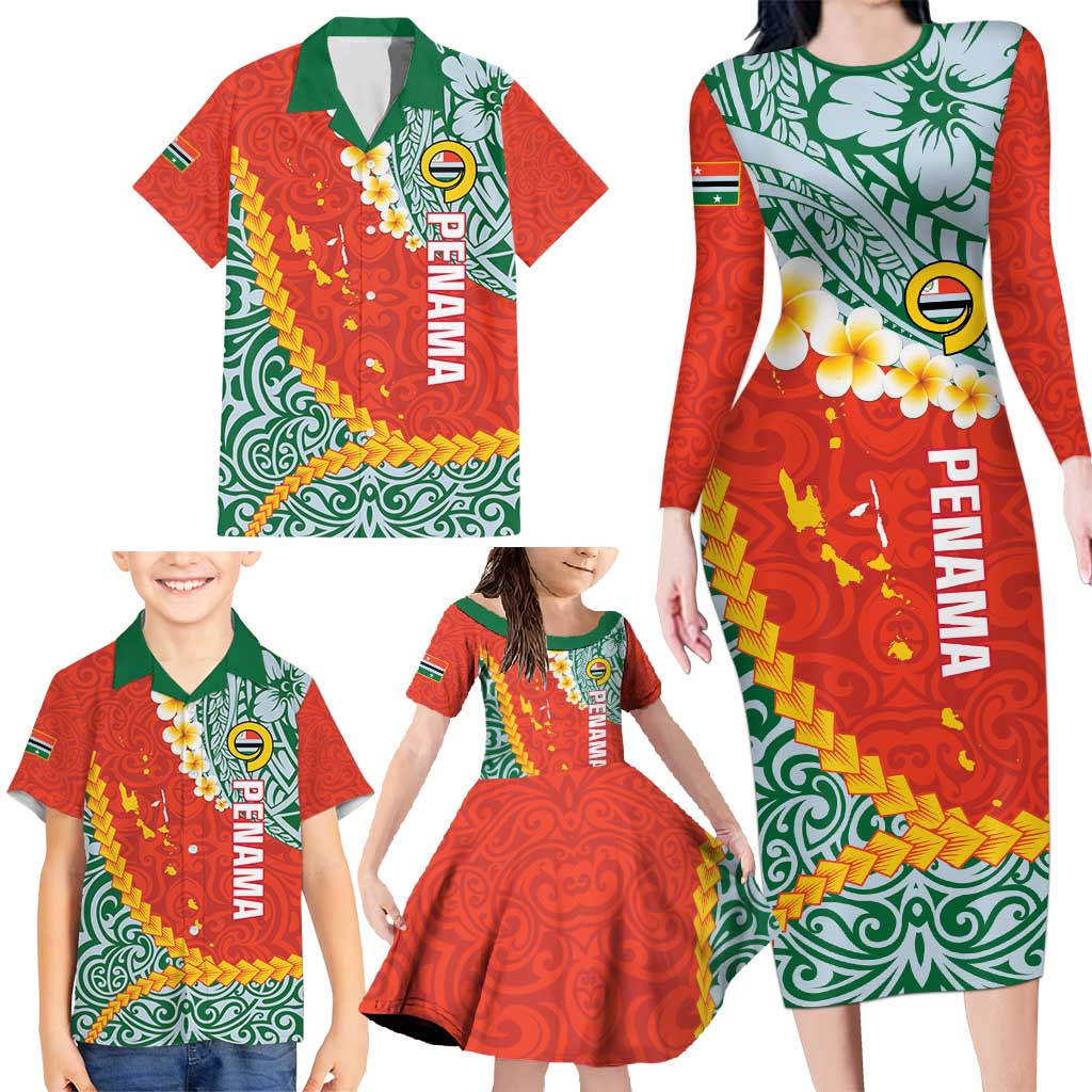 Penama Province Family Matching Long Sleeve Bodycon Dress and Hawaiian Shirt Vanuatu Map - Plumeria Flag Color LT14 - Polynesian Pride