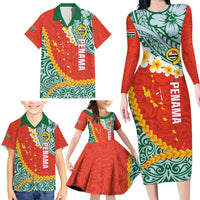 Penama Province Family Matching Long Sleeve Bodycon Dress and Hawaiian Shirt Vanuatu Map - Plumeria Flag Color LT14 - Polynesian Pride