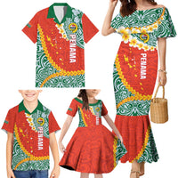 Penama Province Family Matching Mermaid Dress and Hawaiian Shirt Vanuatu Map - Plumeria Flag Color