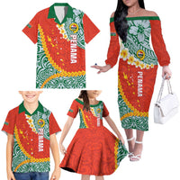 Penama Province Family Matching Off The Shoulder Long Sleeve Dress and Hawaiian Shirt Vanuatu Map - Plumeria Flag Color LT14 - Polynesian Pride