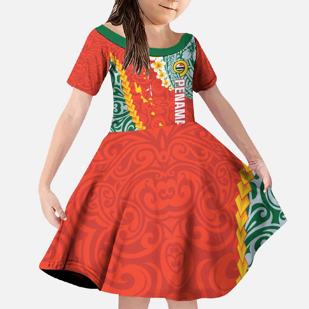 Penama Province Family Matching Off Shoulder Maxi Dress and Hawaiian Shirt Vanuatu Map - Plumeria Flag Color LT14 Daughter's Dress Red - Polynesian Pride