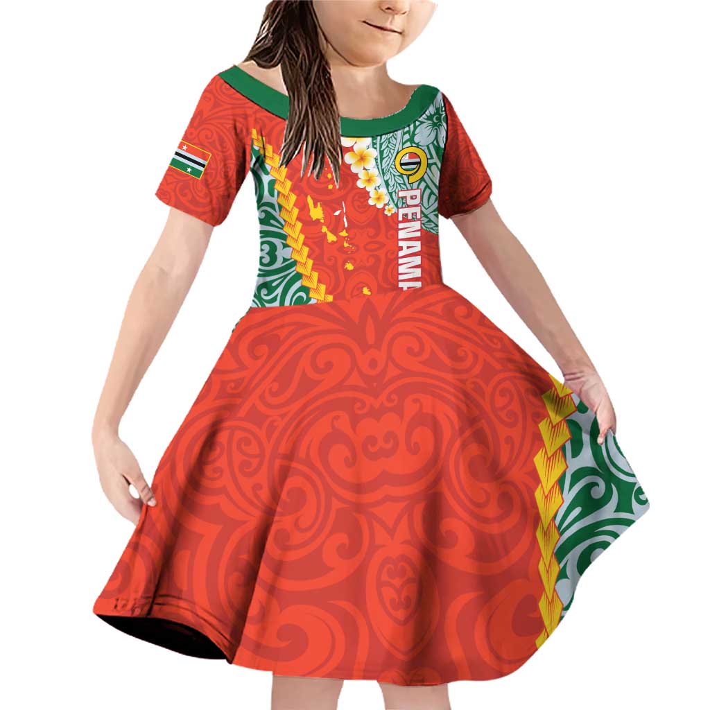 Penama Province Family Matching Off Shoulder Short Dress and Hawaiian Shirt Vanuatu Map - Plumeria Flag Color LT14 Daughter's Dress Red - Polynesian Pride