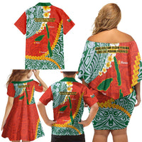 Penama Province Family Matching Off Shoulder Short Dress and Hawaiian Shirt Vanuatu Map - Plumeria Flag Color LT14 - Polynesian Pride