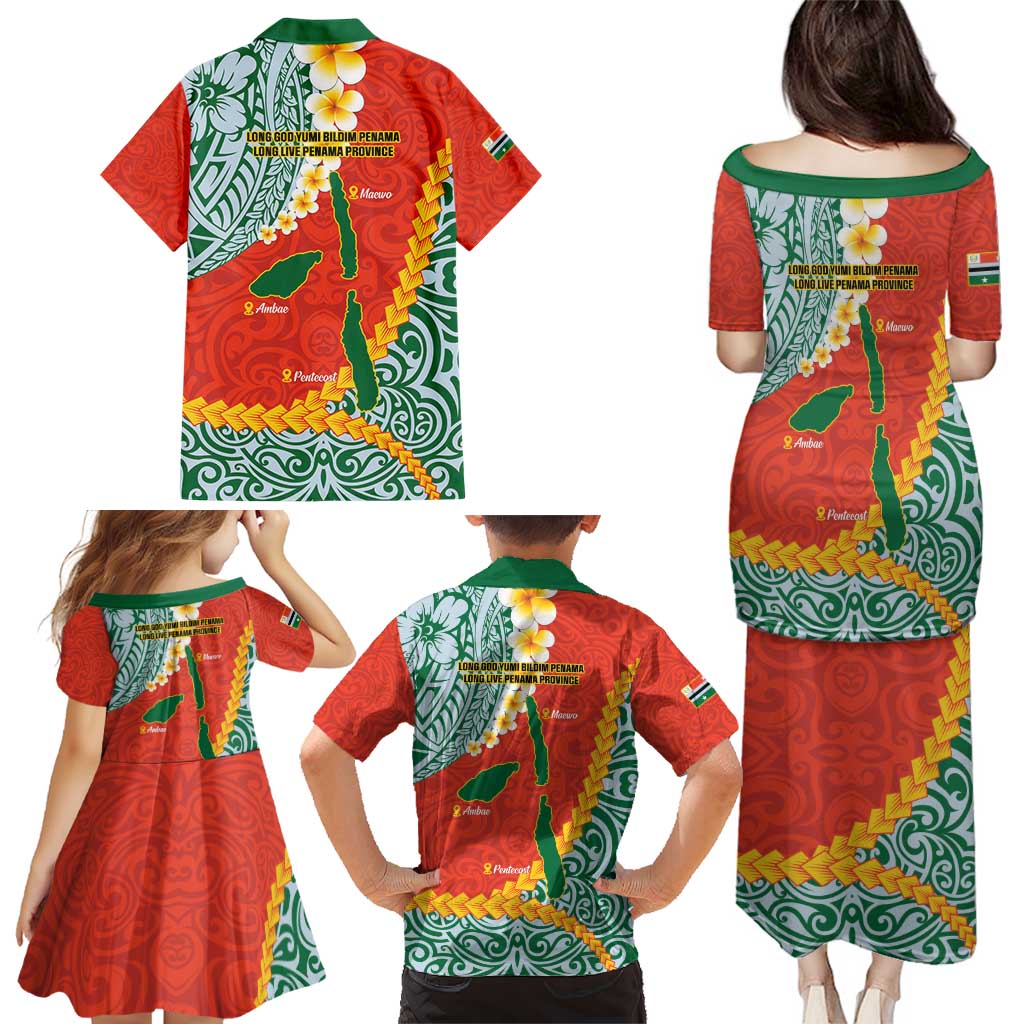 Penama Province Family Matching Puletasi and Hawaiian Shirt Vanuatu Map - Plumeria Flag Color LT14 - Polynesian Pride