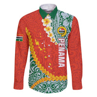Penama Province Family Matching Puletasi and Hawaiian Shirt Vanuatu Map - Plumeria Flag Color LT14 Dad's Shirt - Long Sleeve Red - Polynesian Pride