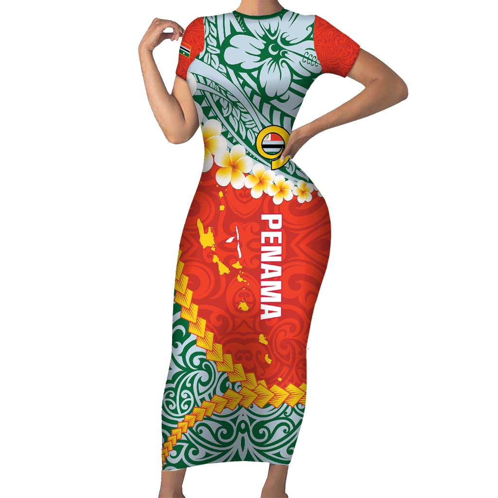 Penama Province Family Matching Short Sleeve Bodycon Dress and Hawaiian Shirt Vanuatu Map - Plumeria Flag Color LT14 Mom's Dress Red - Polynesian Pride