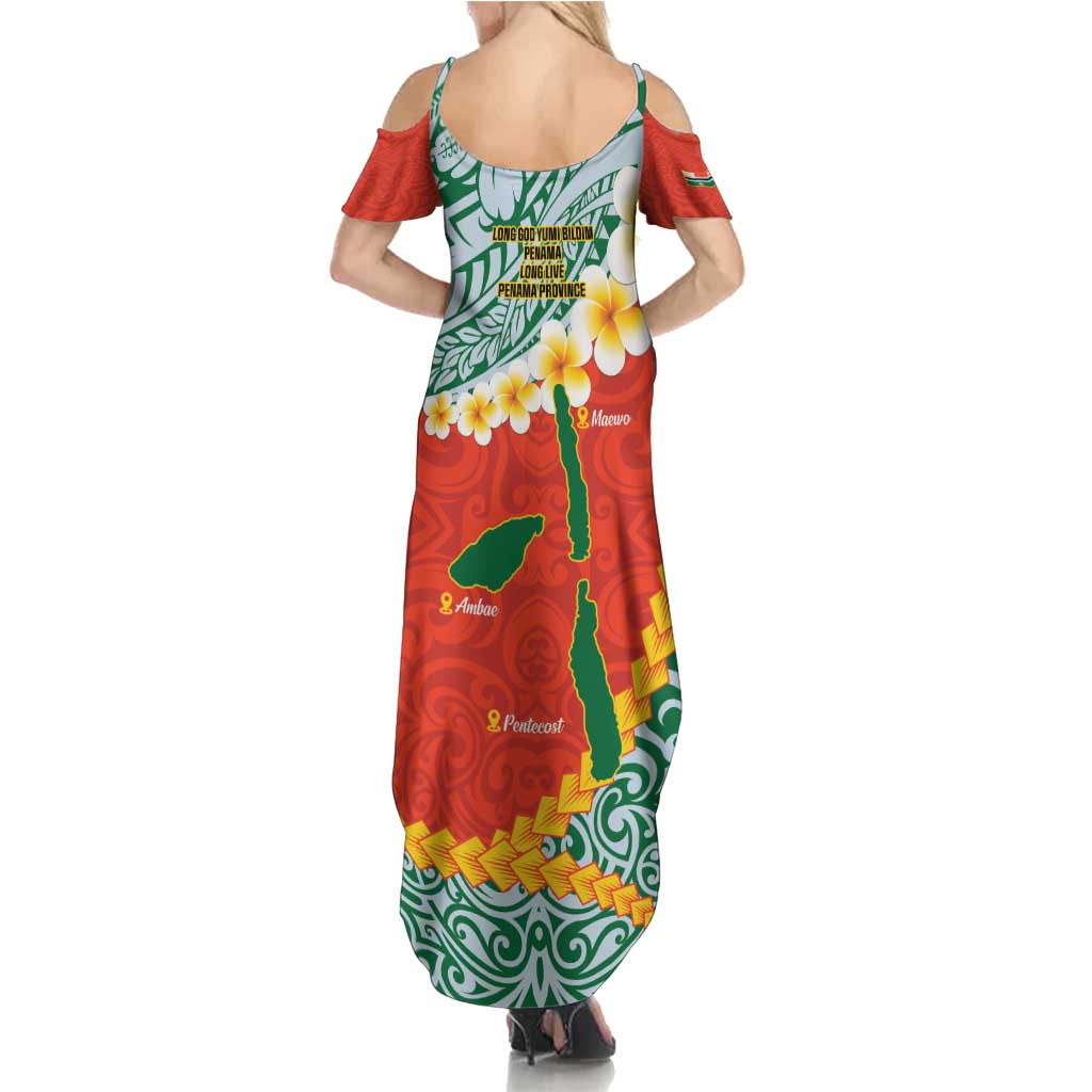 Penama Province Family Matching Summer Maxi Dress and Hawaiian Shirt Vanuatu Map - Plumeria Flag Color LT14 - Polynesian Pride