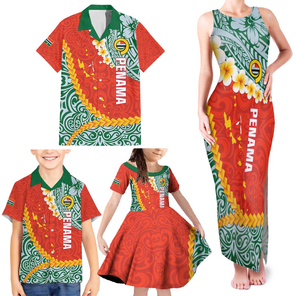 Penama Province Family Matching Tank Maxi Dress and Hawaiian Shirt Vanuatu Map - Plumeria Flag Color LT14 - Polynesian Pride