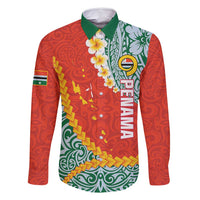 Penama Province Family Matching Tank Maxi Dress and Hawaiian Shirt Vanuatu Map - Plumeria Flag Color LT14 Dad's Shirt - Long Sleeve Red - Polynesian Pride