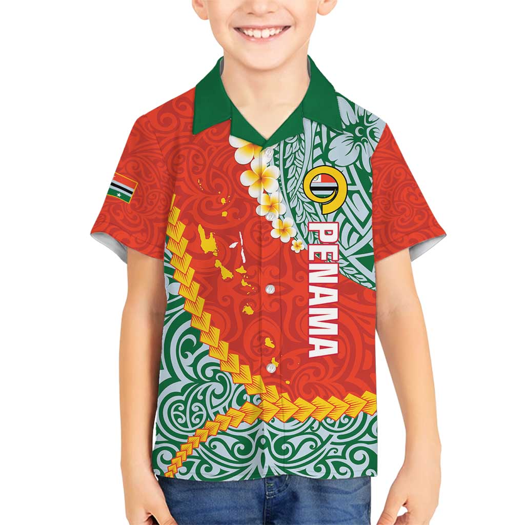 Penama Province Family Matching Tank Maxi Dress and Hawaiian Shirt Vanuatu Map - Plumeria Flag Color LT14 Son's Shirt Red - Polynesian Pride
