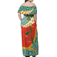 Penama Province Off Shoulder Maxi Dress Vanuatu Map - Plumeria Flag Color