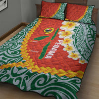 Penama Province Quilt Bed Set Vanuatu Map - Plumeria Flag Color