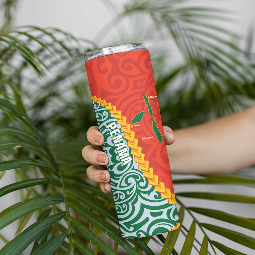 Penama Province Skinny Tumbler Vanuatu Pattern Map With Plumeria Flag Color