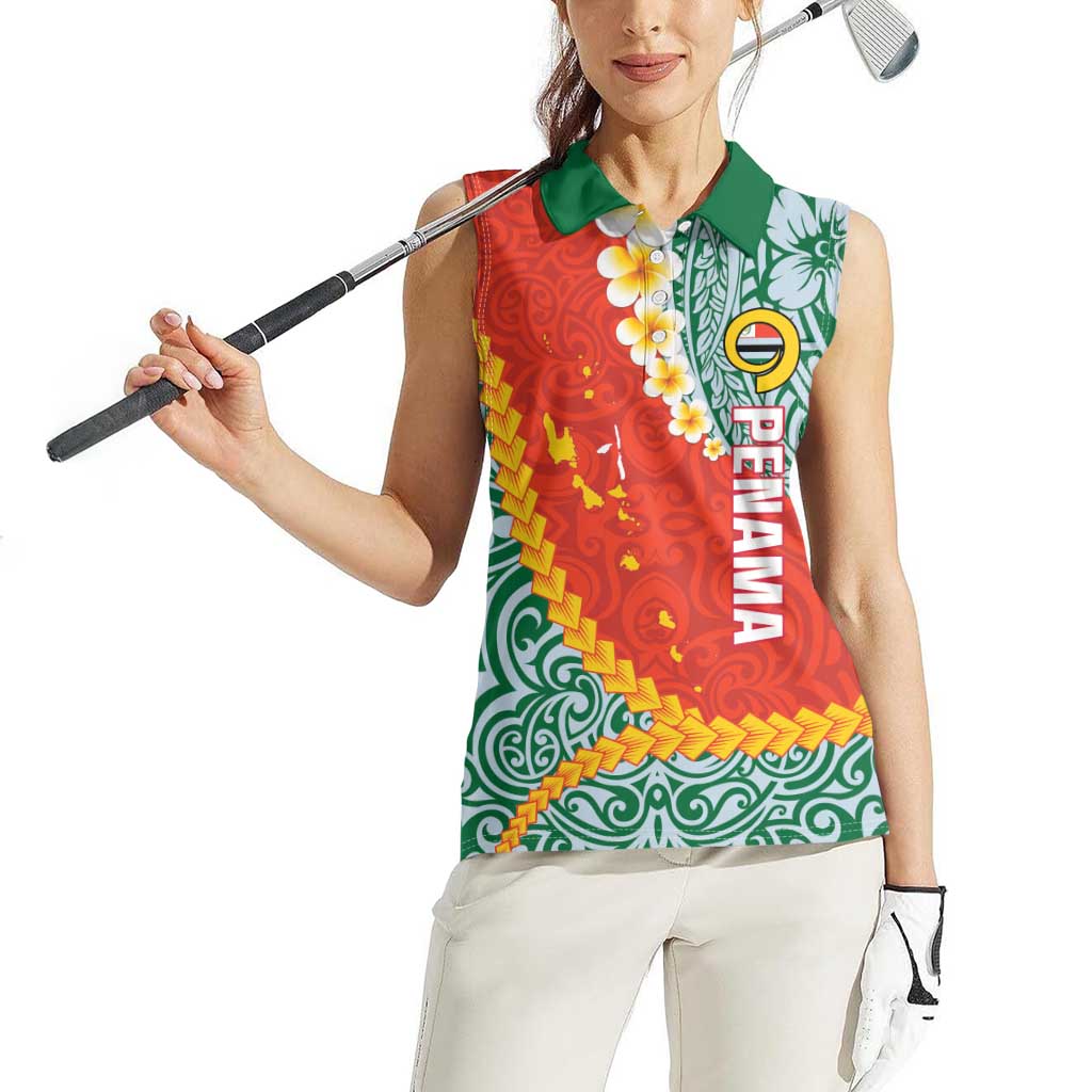 Penama Province Women Sleeveless Polo Shirt Vanuatu Map - Plumeria Flag Color