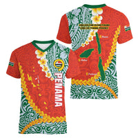 Penama Province Women V-Neck T-Shirt Vanuatu Map - Plumeria Flag Color