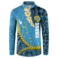 Sanma Province Button Sweatshirt Vanuatu Pattern Myna Bird - Plumeria Flag Color