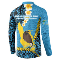 Sanma Province Button Sweatshirt Vanuatu Pattern Myna Bird - Plumeria Flag Color