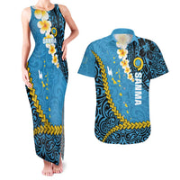 Sanma Province Couples Matching Tank Maxi Dress and Hawaiian Shirt Vanuatu Pattern Myna Bird - Plumeria Flag Color