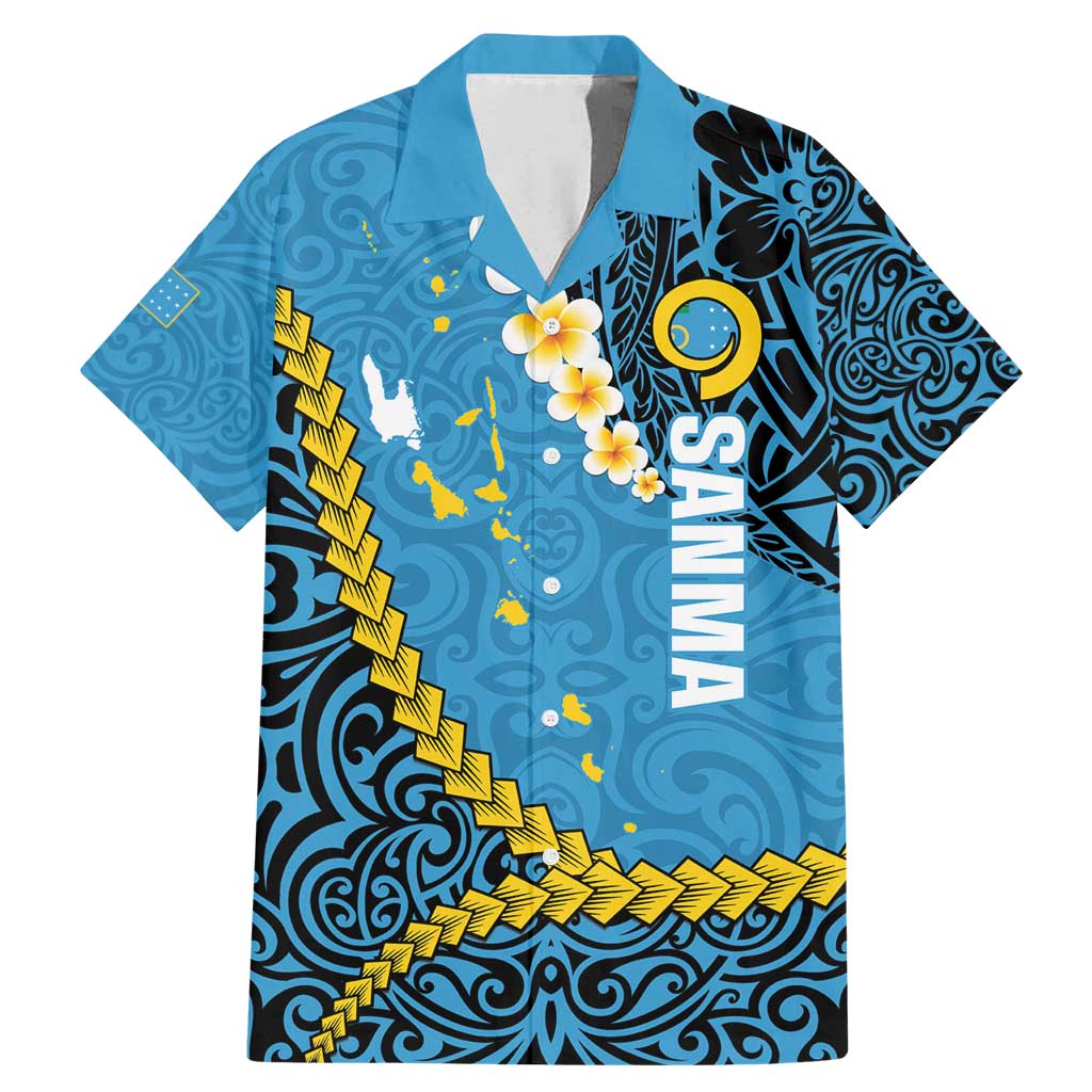 Sanma Province Family Matching Mermaid Dress and Hawaiian Shirt Vanuatu Pattern Myna Bird - Plumeria Flag Color