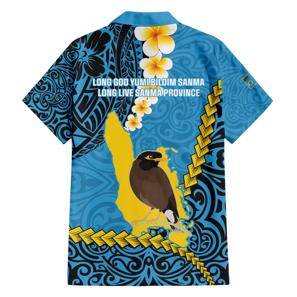 Sanma Province Family Matching Off Shoulder Short Dress and Hawaiian Shirt Vanuatu Pattern Myna Bird - Plumeria Flag Color LT14 - Polynesian Pride