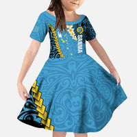 Sanma Province Family Matching Tank Maxi Dress and Hawaiian Shirt Vanuatu Pattern Myna Bird - Plumeria Flag Color LT14 Daughter's Dress Blue - Polynesian Pride