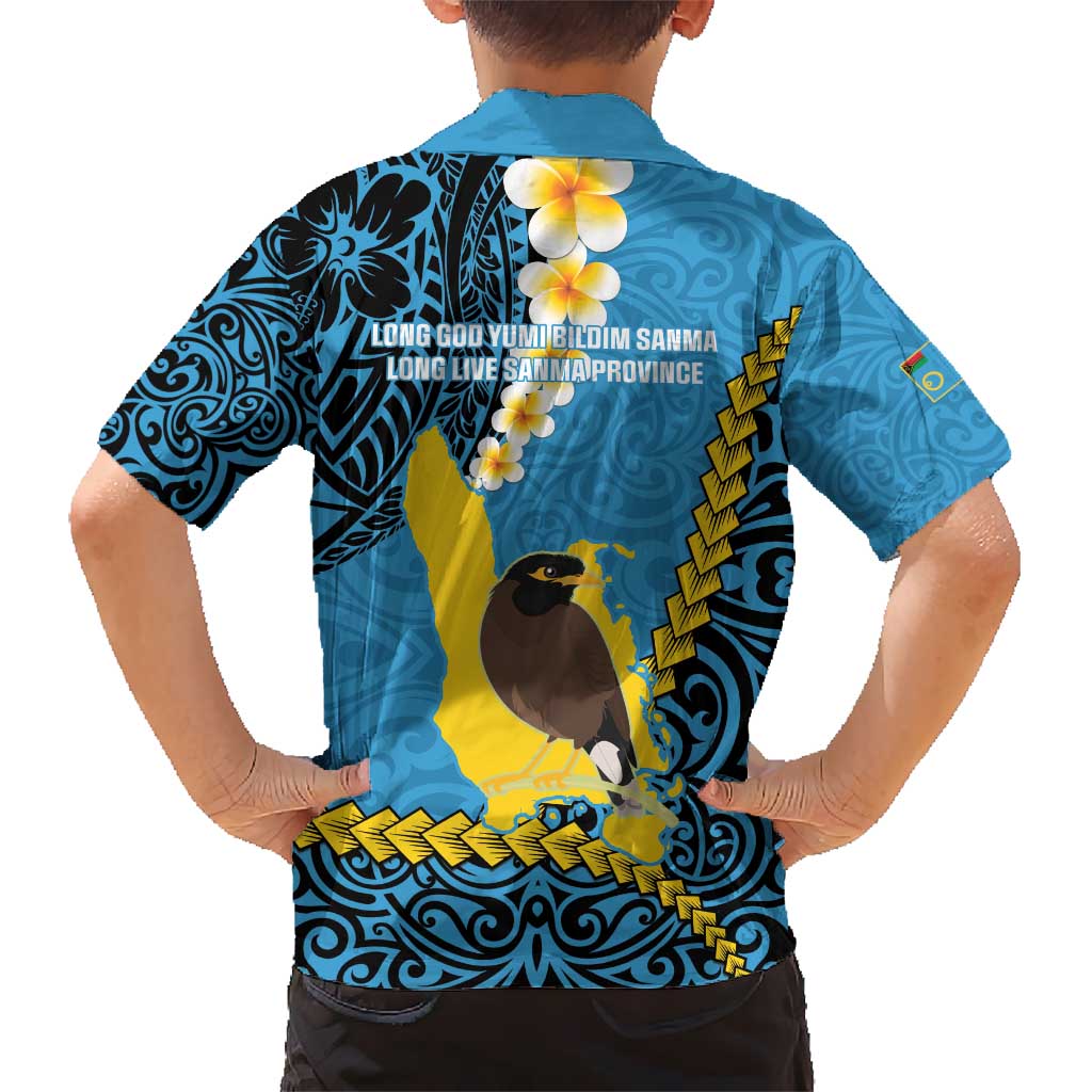 Sanma Province Kid Hawaiian Shirt Vanuatu Pattern Myna Bird - Plumeria Flag Color