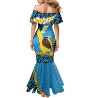 Sanma Province Mermaid Dress Vanuatu Pattern Myna Bird - Plumeria Flag Color