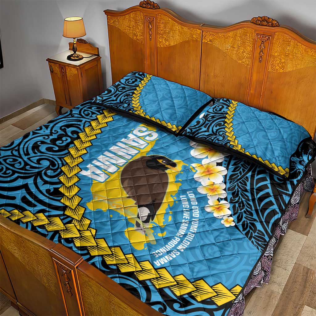 Sanma Province Quilt Bed Set Vanuatu Pattern Myna Bird - Plumeria Flag Color