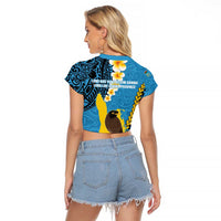 Sanma Province Raglan Cropped T Shirt Vanuatu Pattern Myna Bird - Plumeria Flag Color