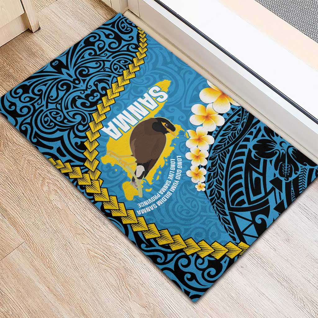 Sanma Province Rubber Doormat Vanuatu Pattern Myna Bird - Plumeria Flag Color
