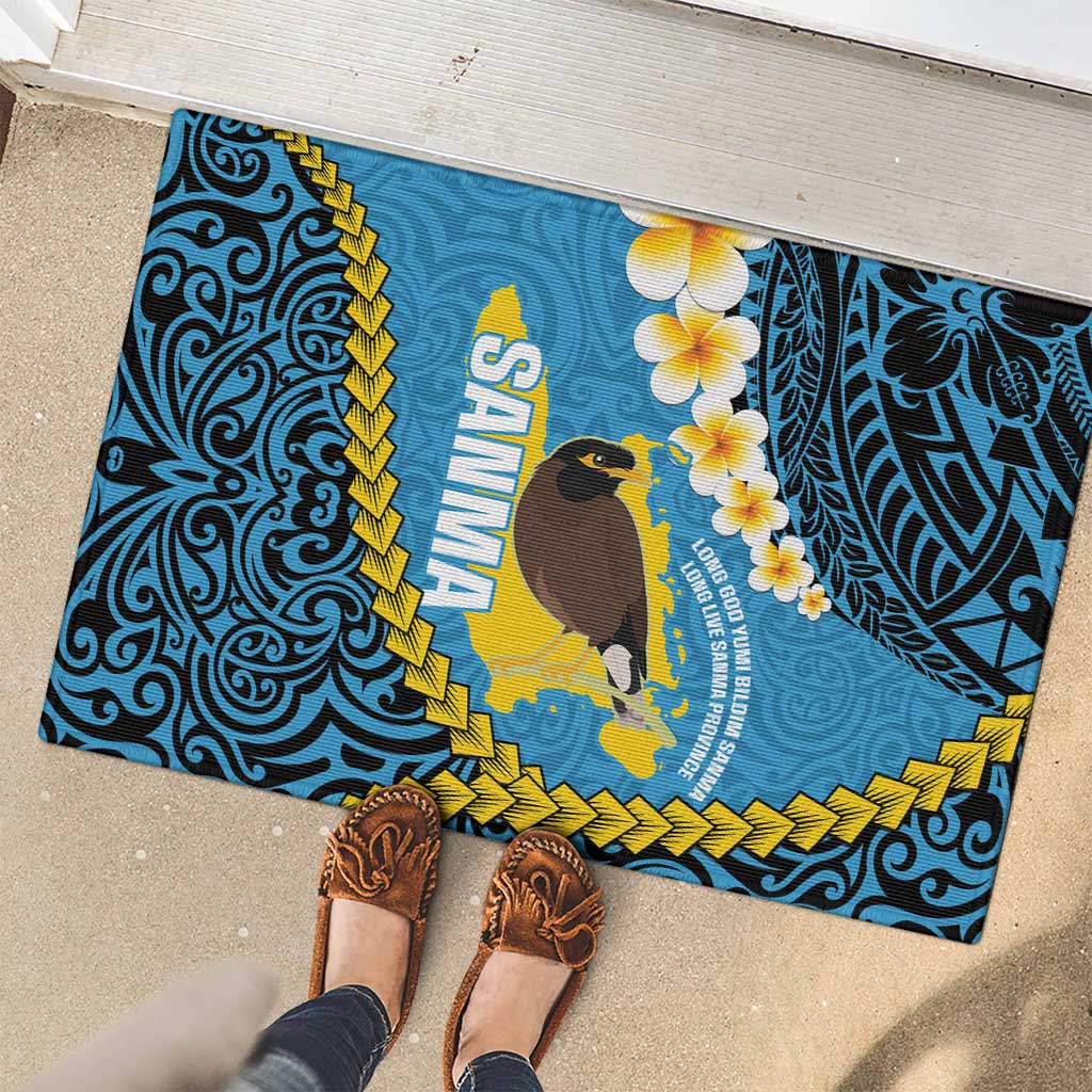 Sanma Province Rubber Doormat Vanuatu Pattern Myna Bird - Plumeria Flag Color