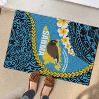 Sanma Province Rubber Doormat Vanuatu Pattern Myna Bird - Plumeria Flag Color
