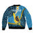 Sanma Province Sleeve Zip Bomber Jacket Vanuatu Pattern Myna Bird - Plumeria Flag Color