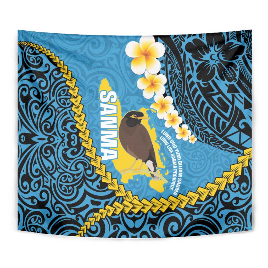 Sanma Province Tapestry Vanuatu Pattern Myna Bird - Plumeria Flag Color